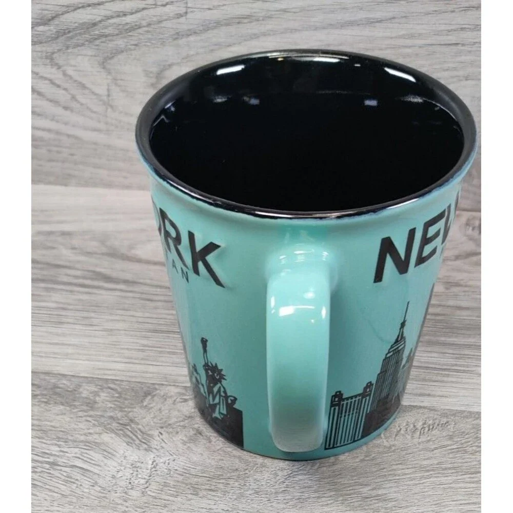 Manhattan New York Sky Line Green Coffee Mug 12 oz. Ceramic